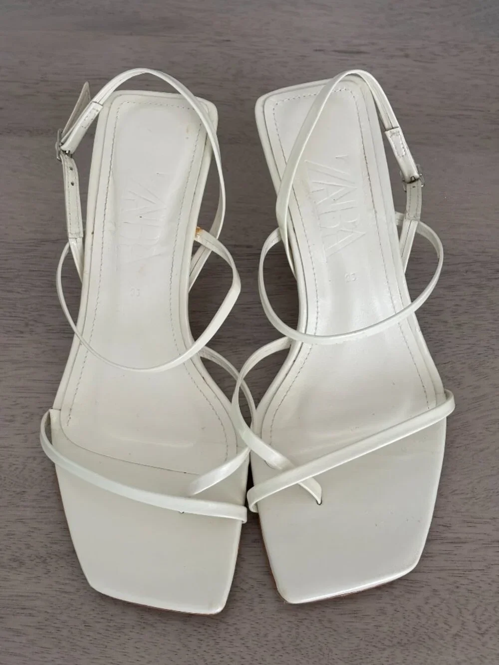 ZARA Square Toe White Leather Heeled Sandals size EU35 - Picture 2 of 7